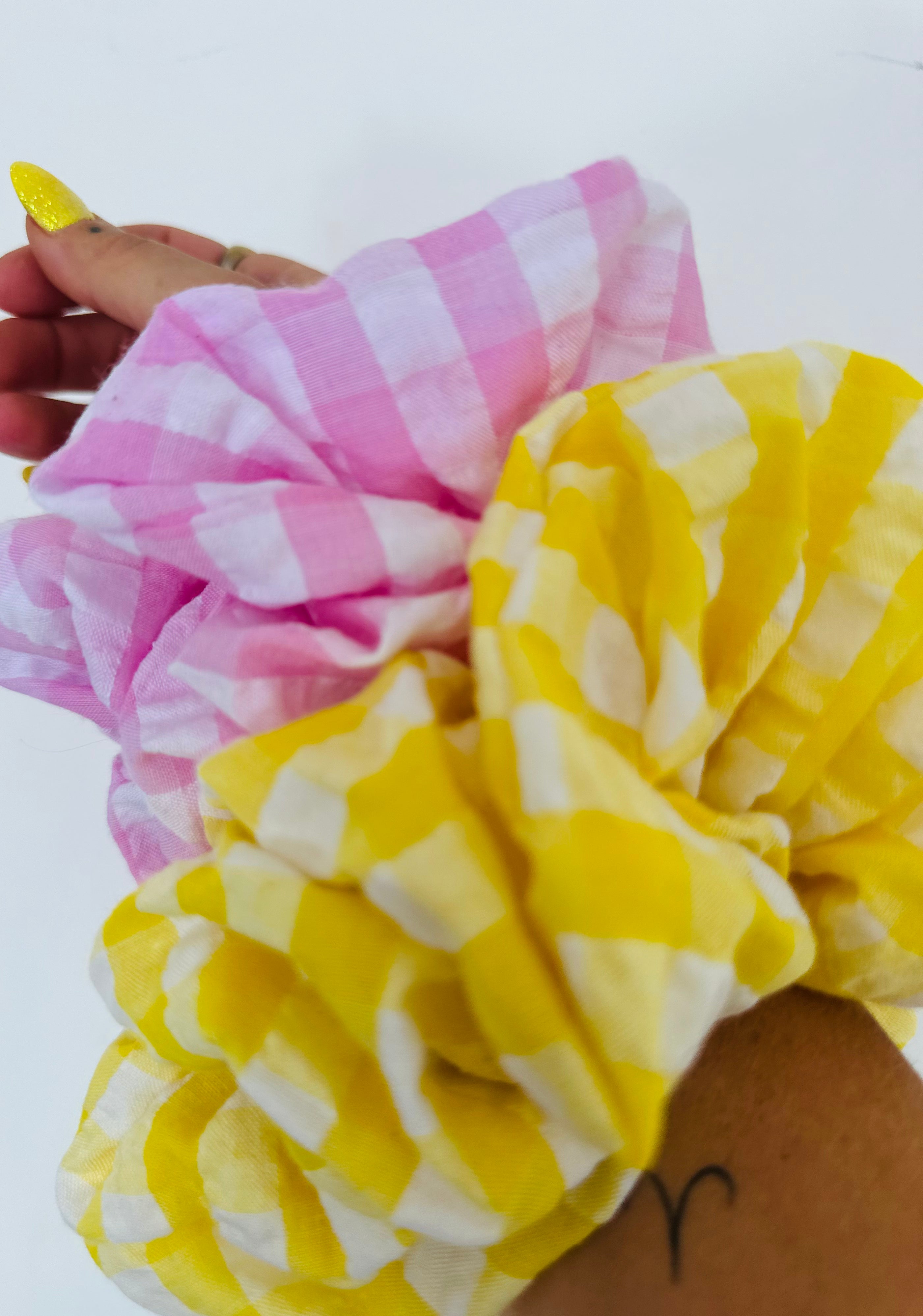 Yellow gingham extra large soft scrunchie