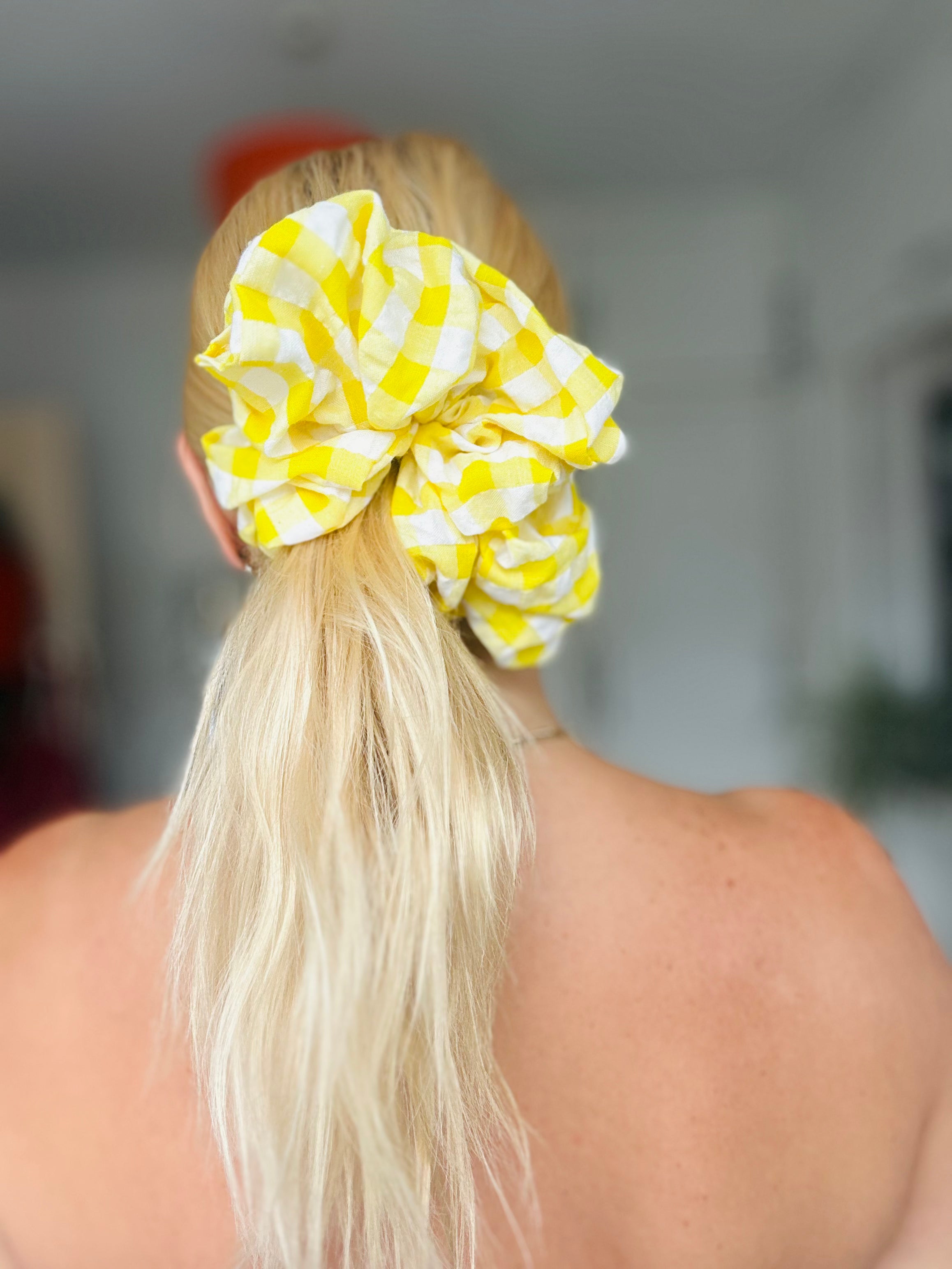 Yellow gingham extra large soft scrunchie